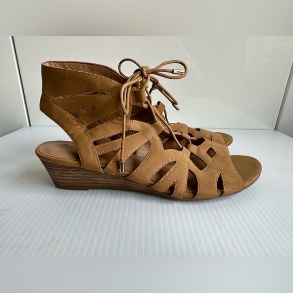 Franco Sarto Lace Up Wedge Sandals Tan Size 9.5 Summer - Picture 1 of 10